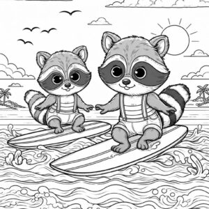 Baby raccoons in cute coloring book illustration from Love Furry Babies